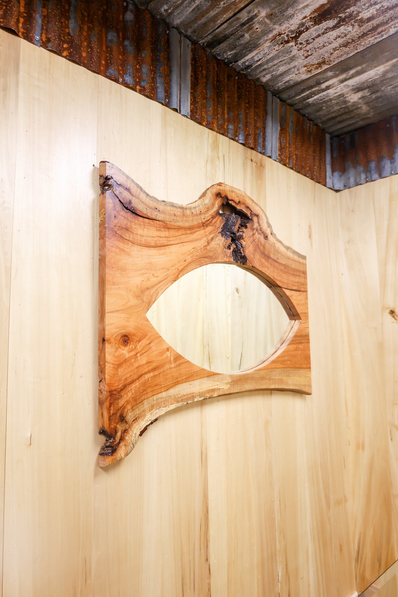 Pecan Eye-Shaped Wall Mirror