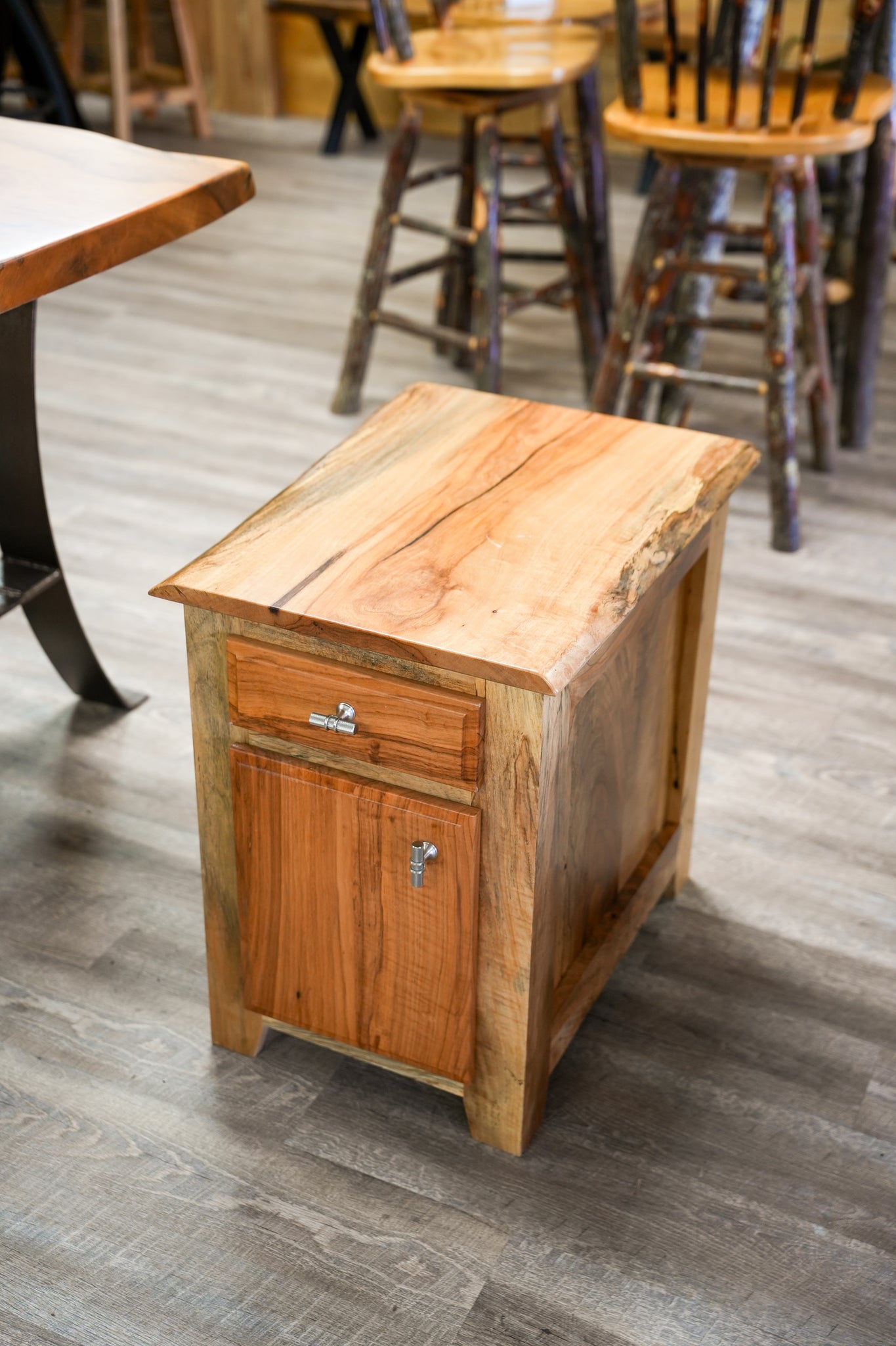 Pecan End Table With Drawers