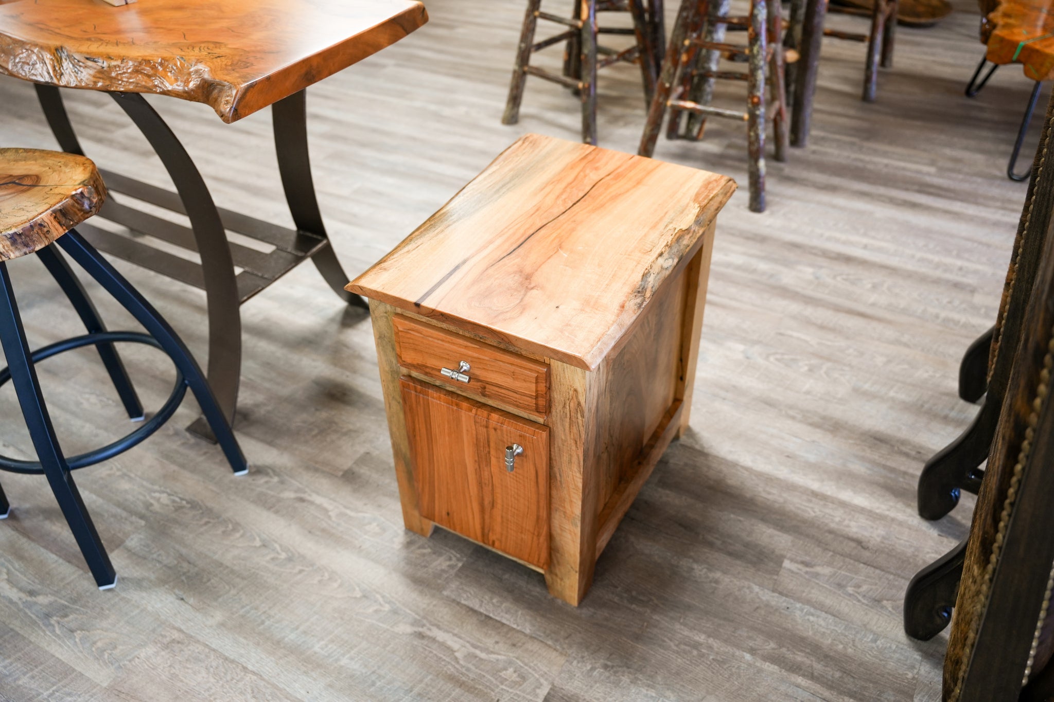 Pecan End Table With Drawers
