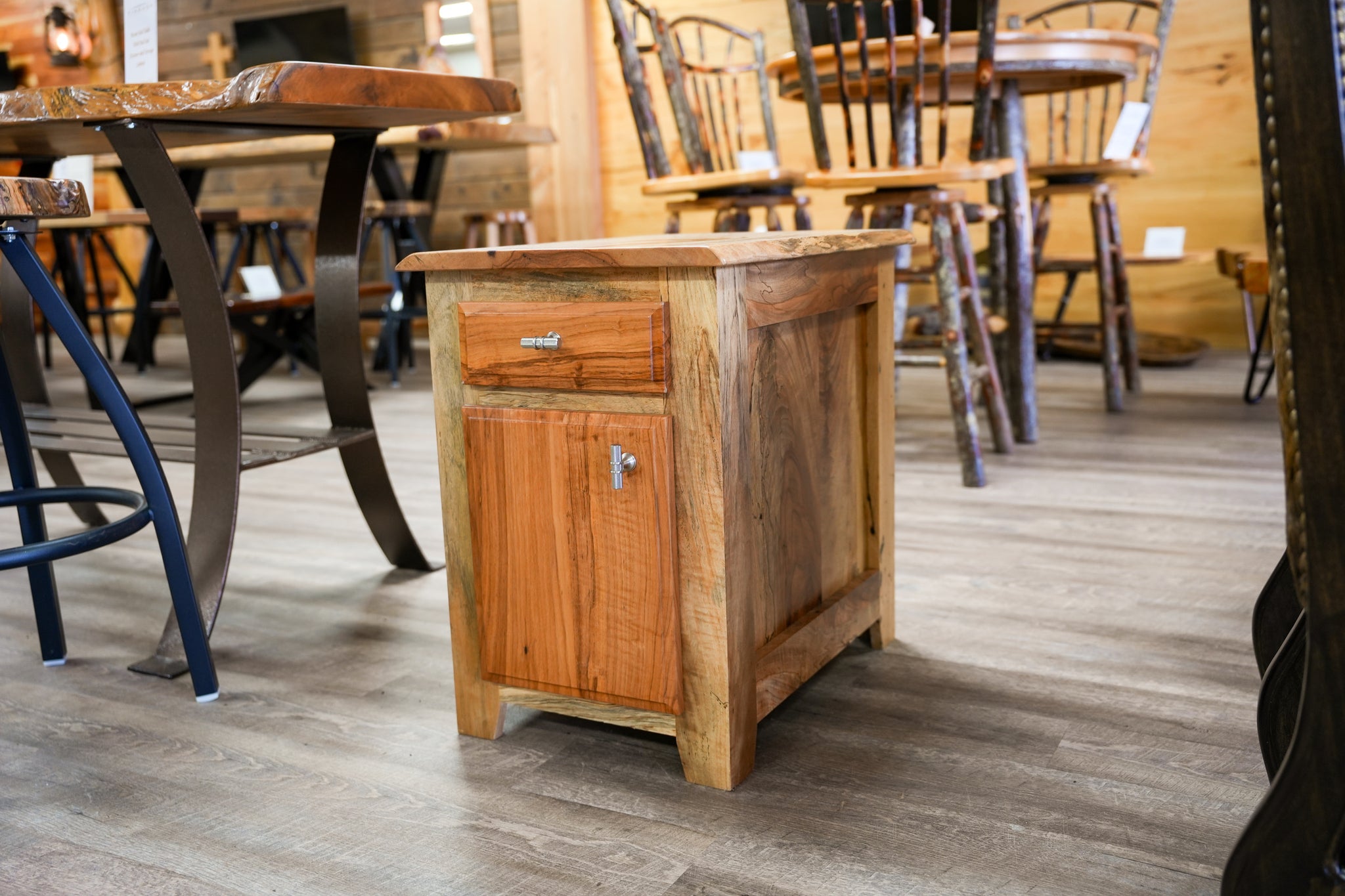 Pecan End Table With Drawers