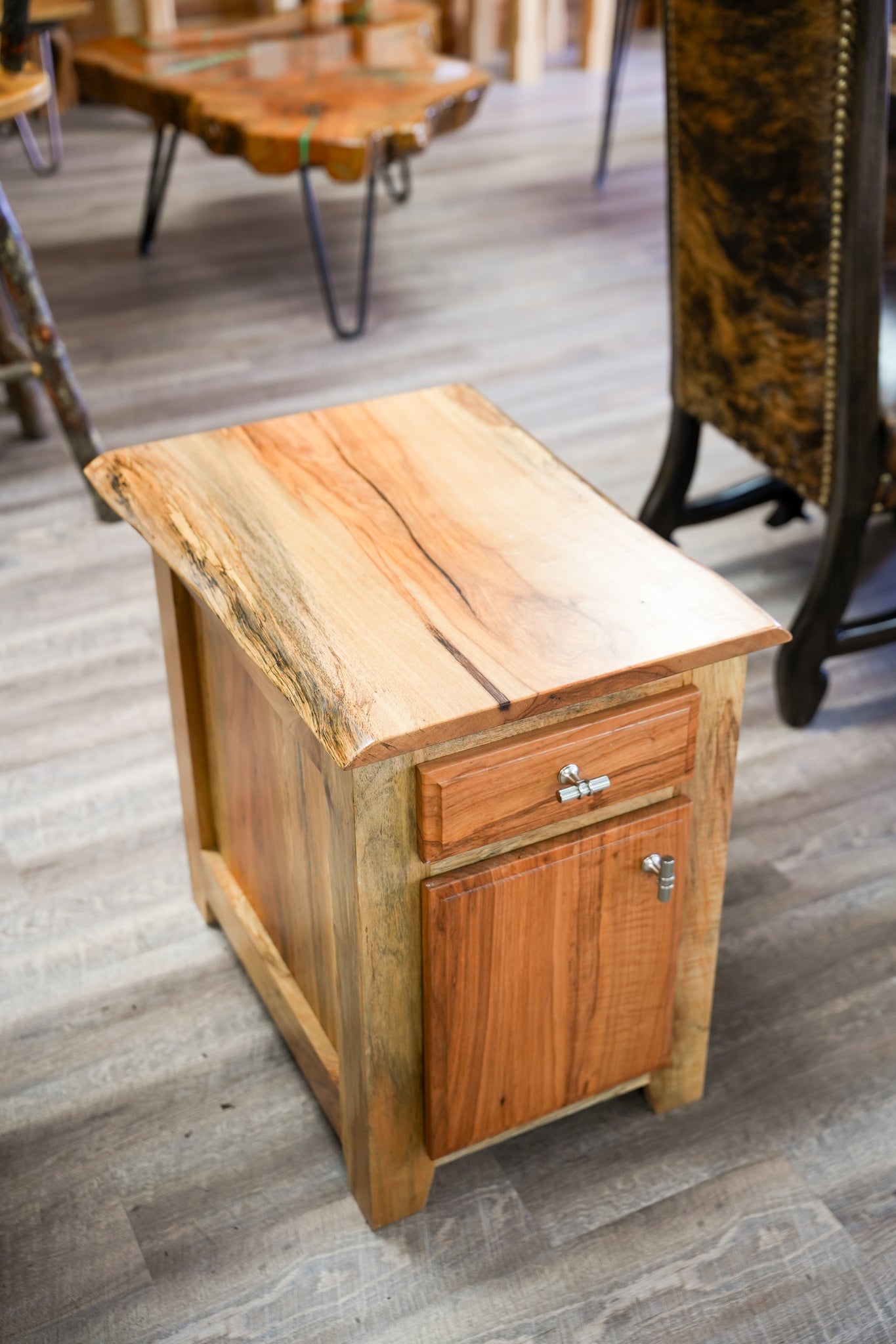 Pecan End Table With Drawers
