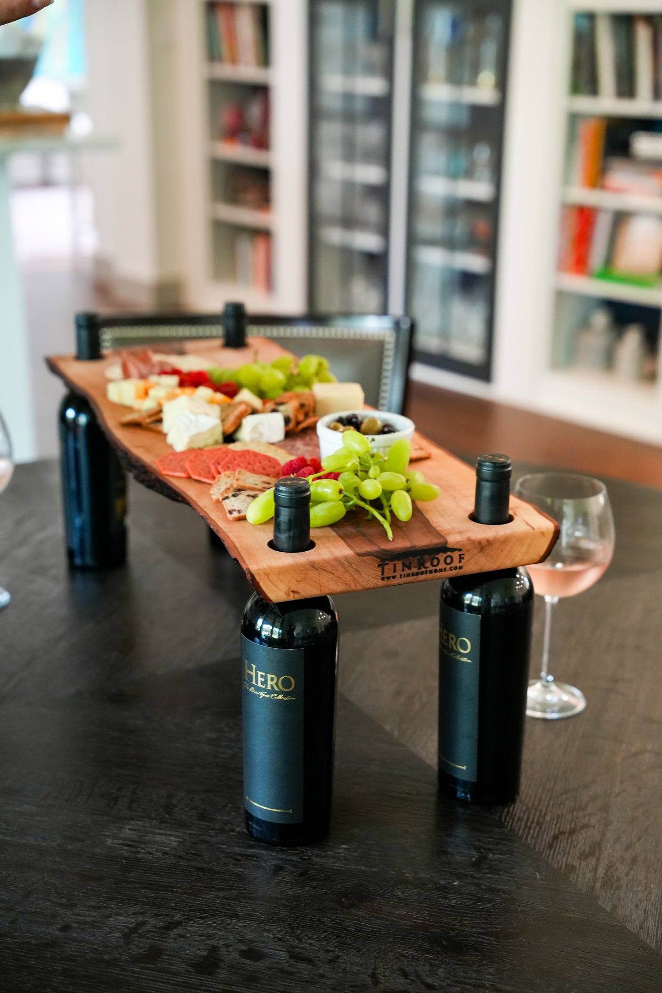 Pecan Wine Bottle Holder Charcuterie Board