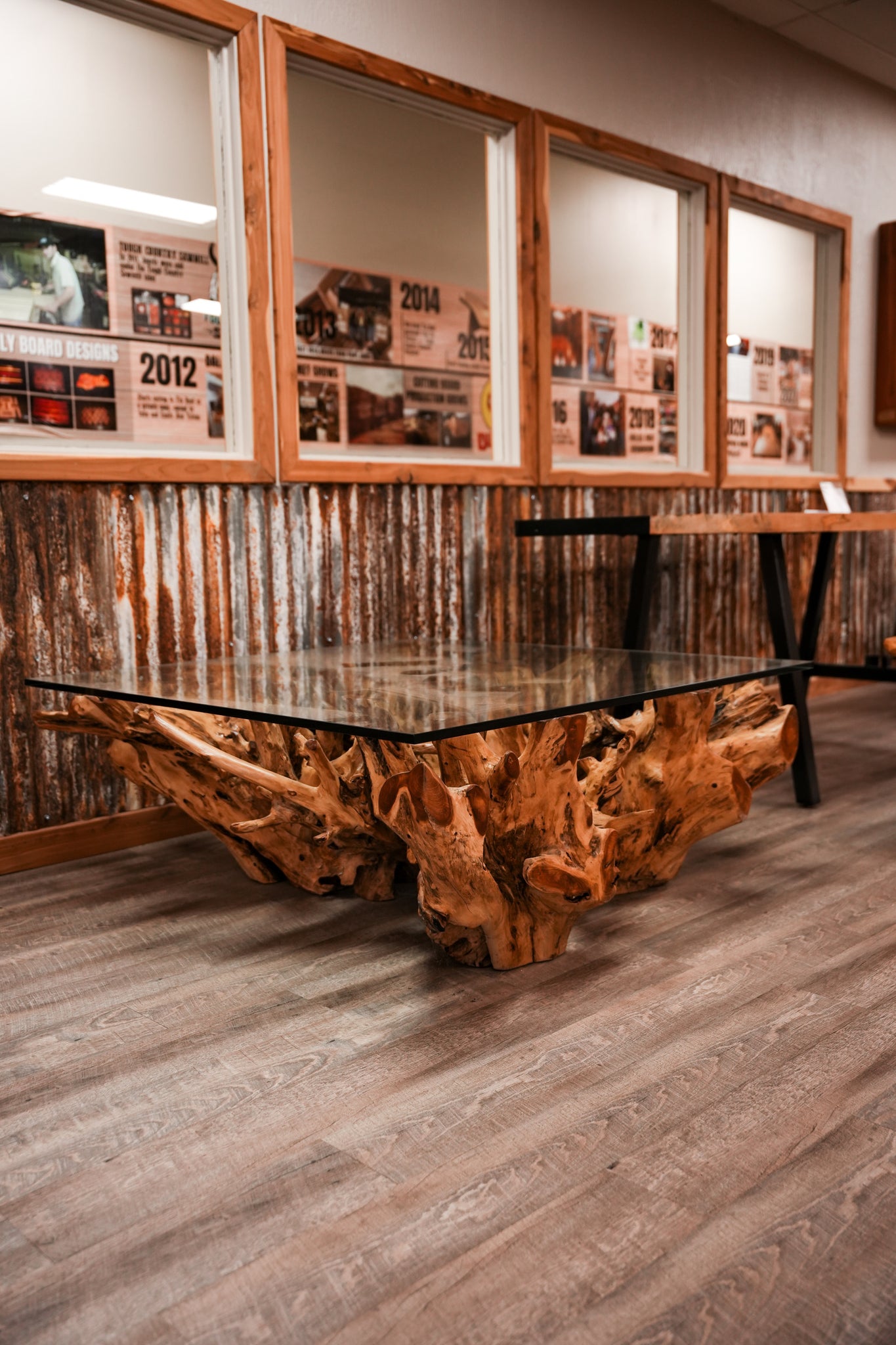 Teak Root Table With Glass Top