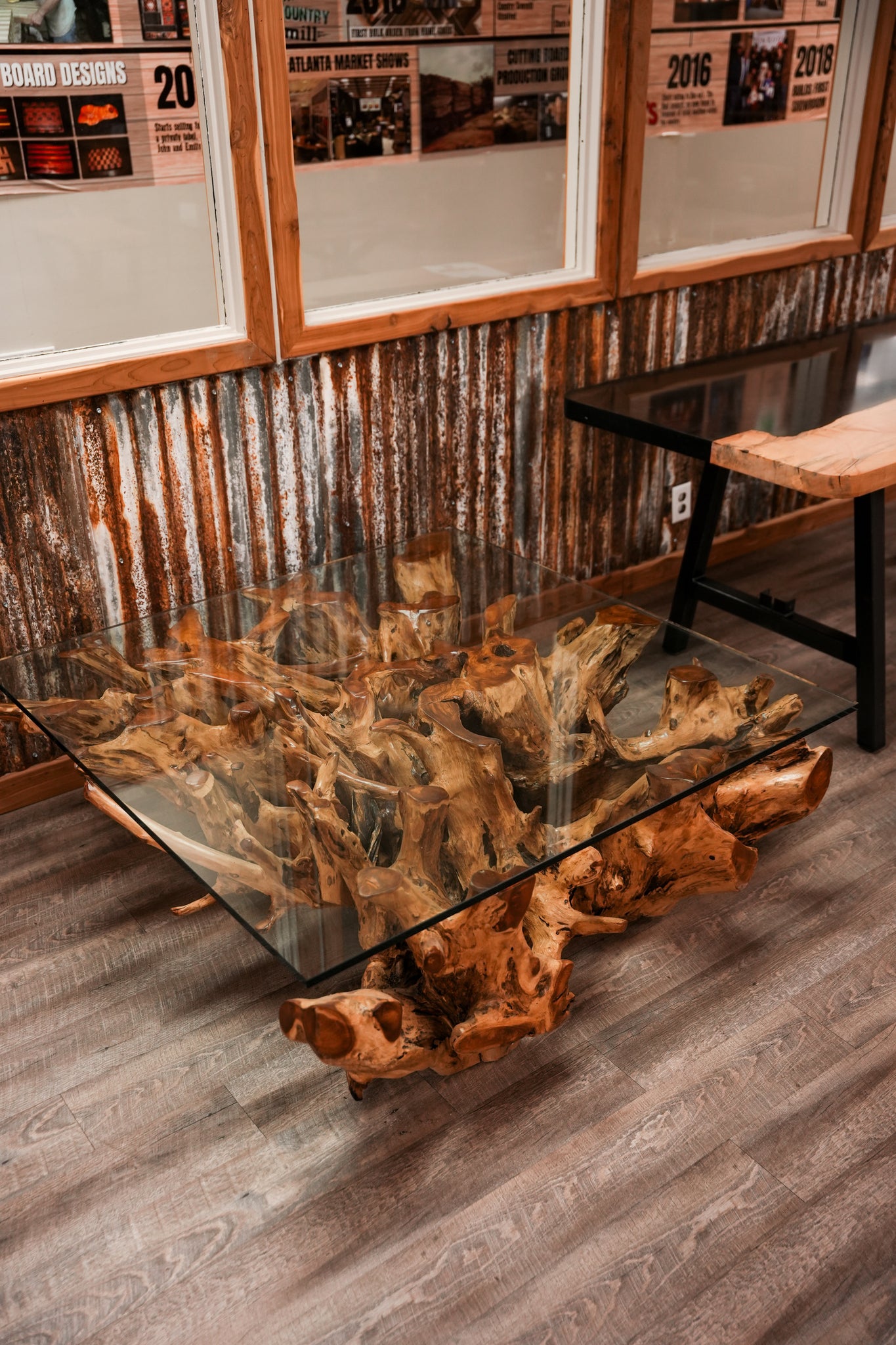 Teak Root Table With Glass Top