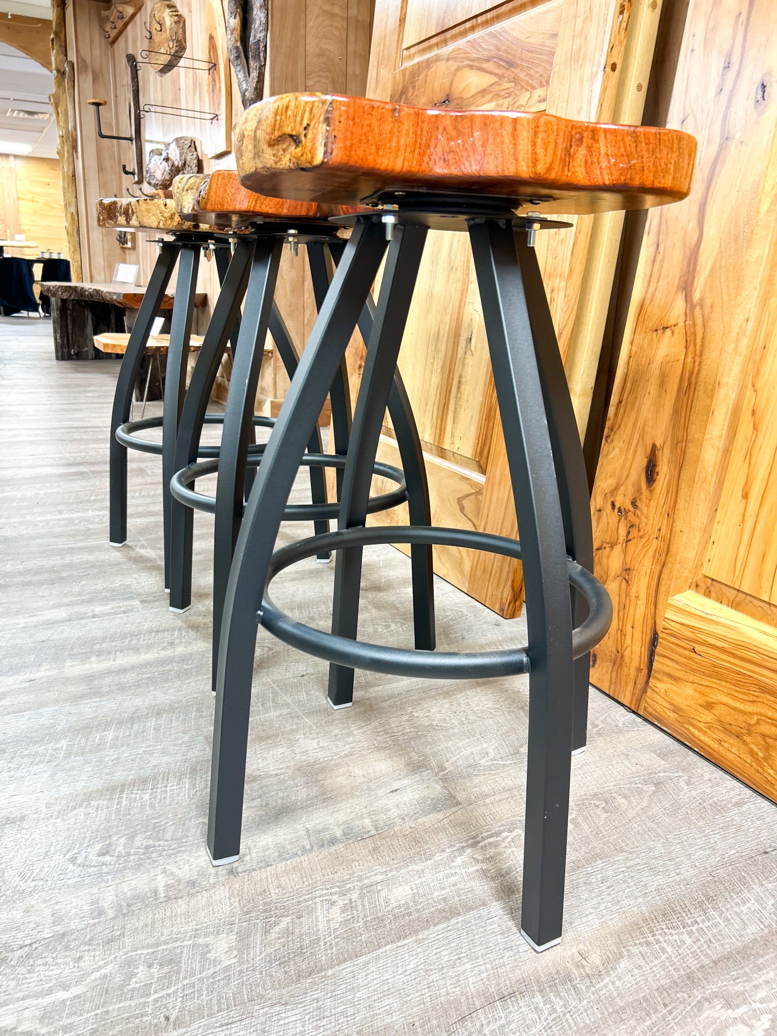 Mesquite Bar Stool with Black Metal Legs – Tin Roof Kitchen Home
