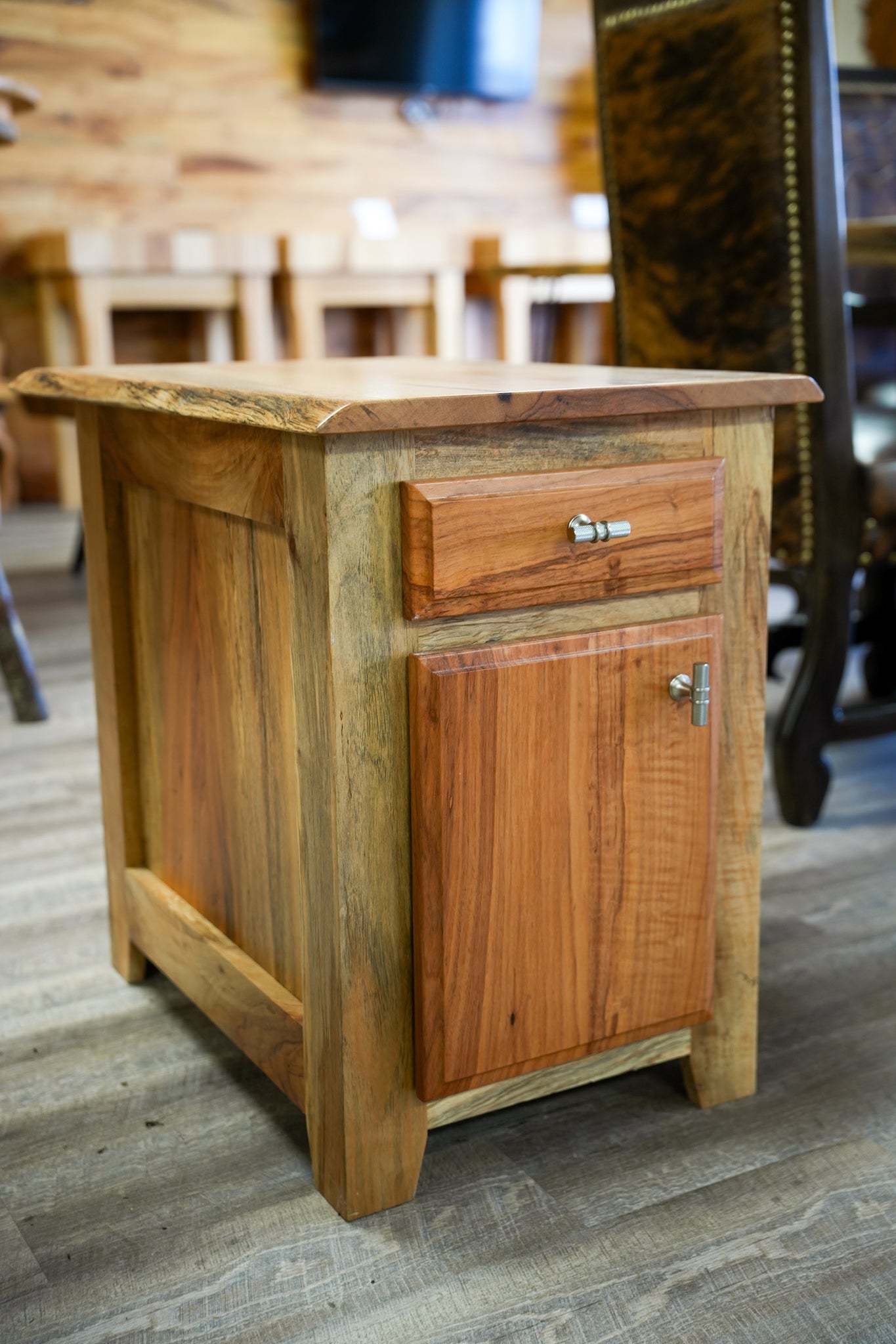 Pecan End Table With Drawers