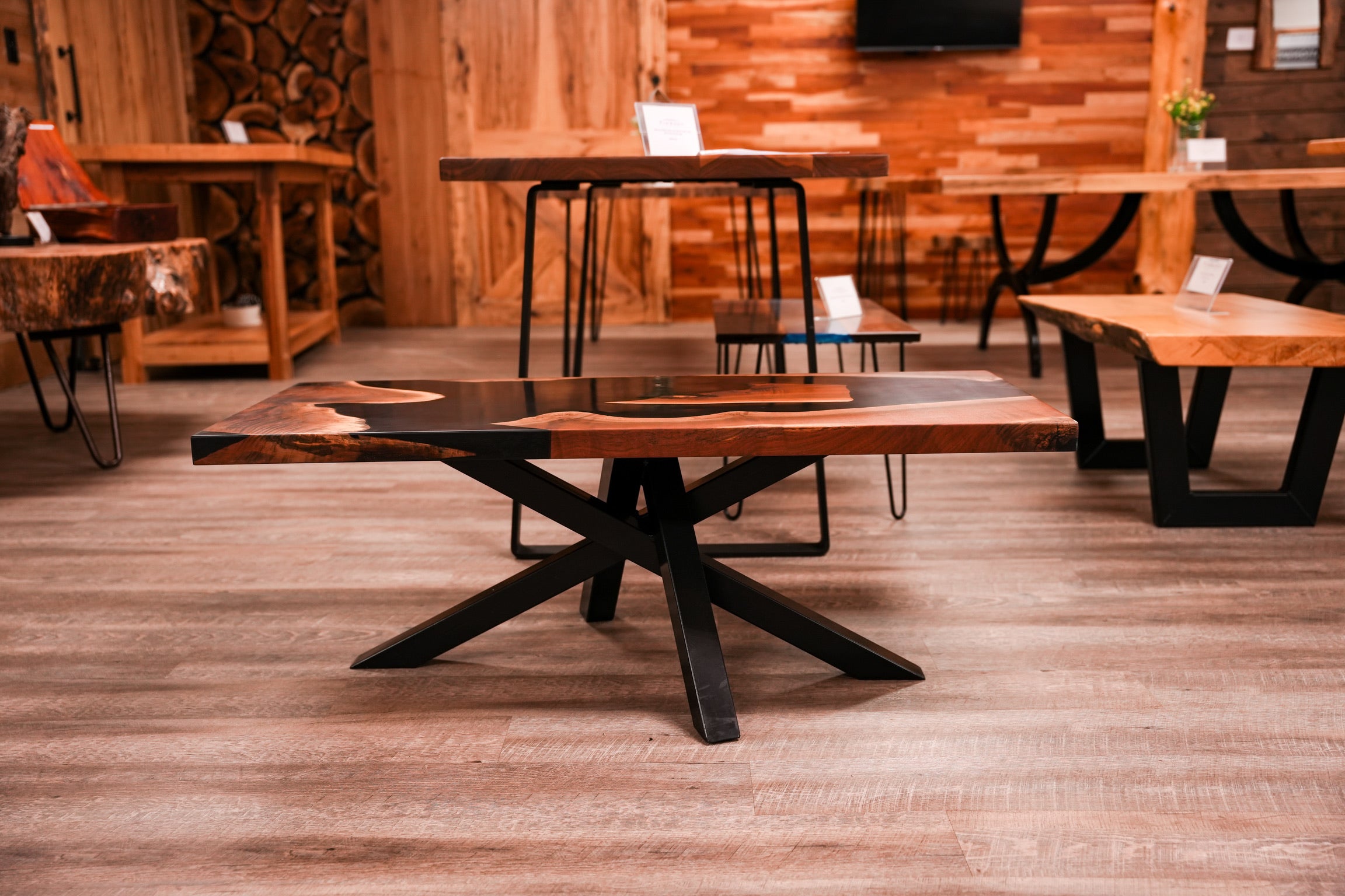 Walnut Coffee Table With Black Epoxy Inlay – Tin Roof Kitchen Home