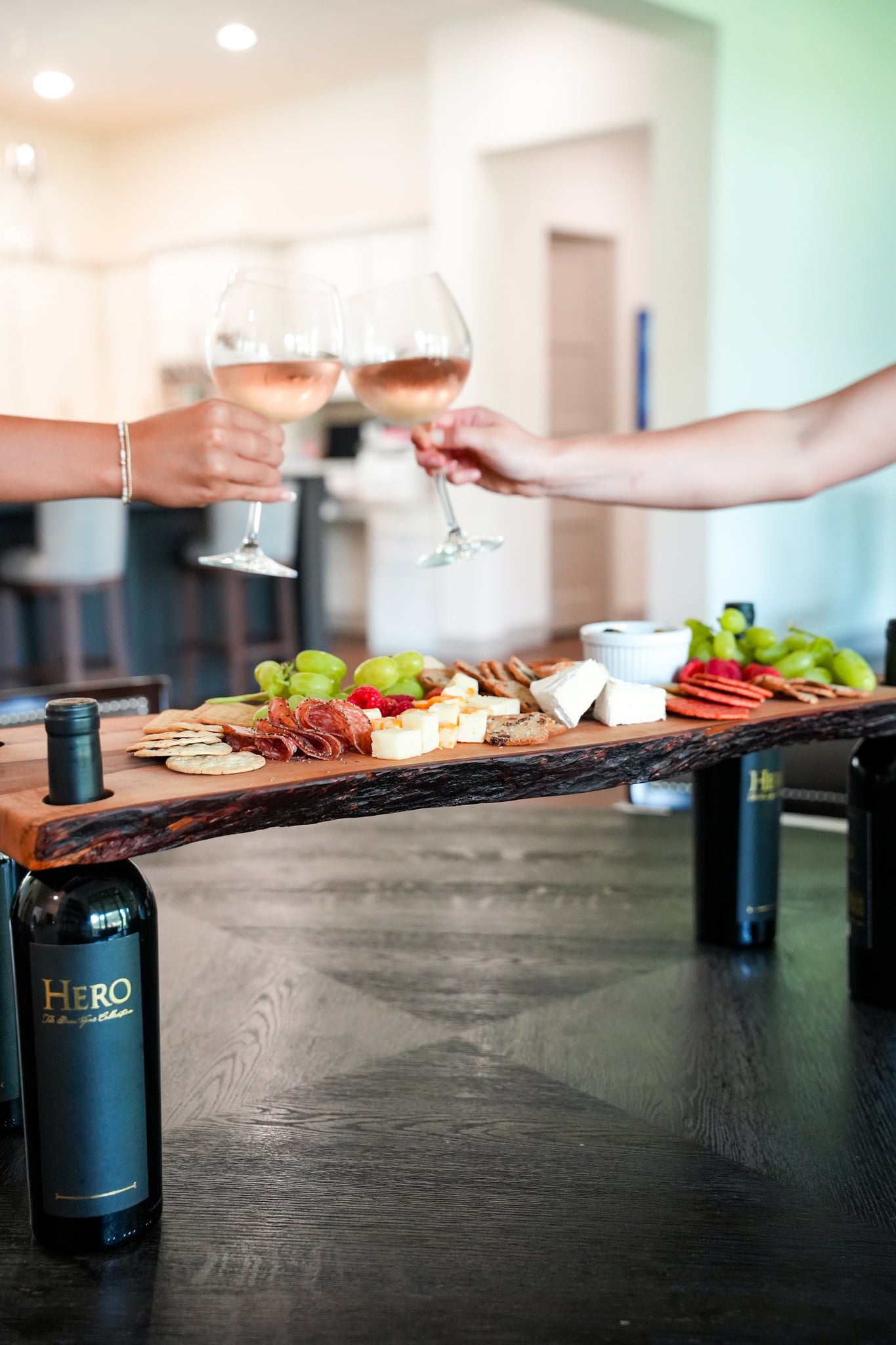 Pecan Wine Bottle Holder Charcuterie Board