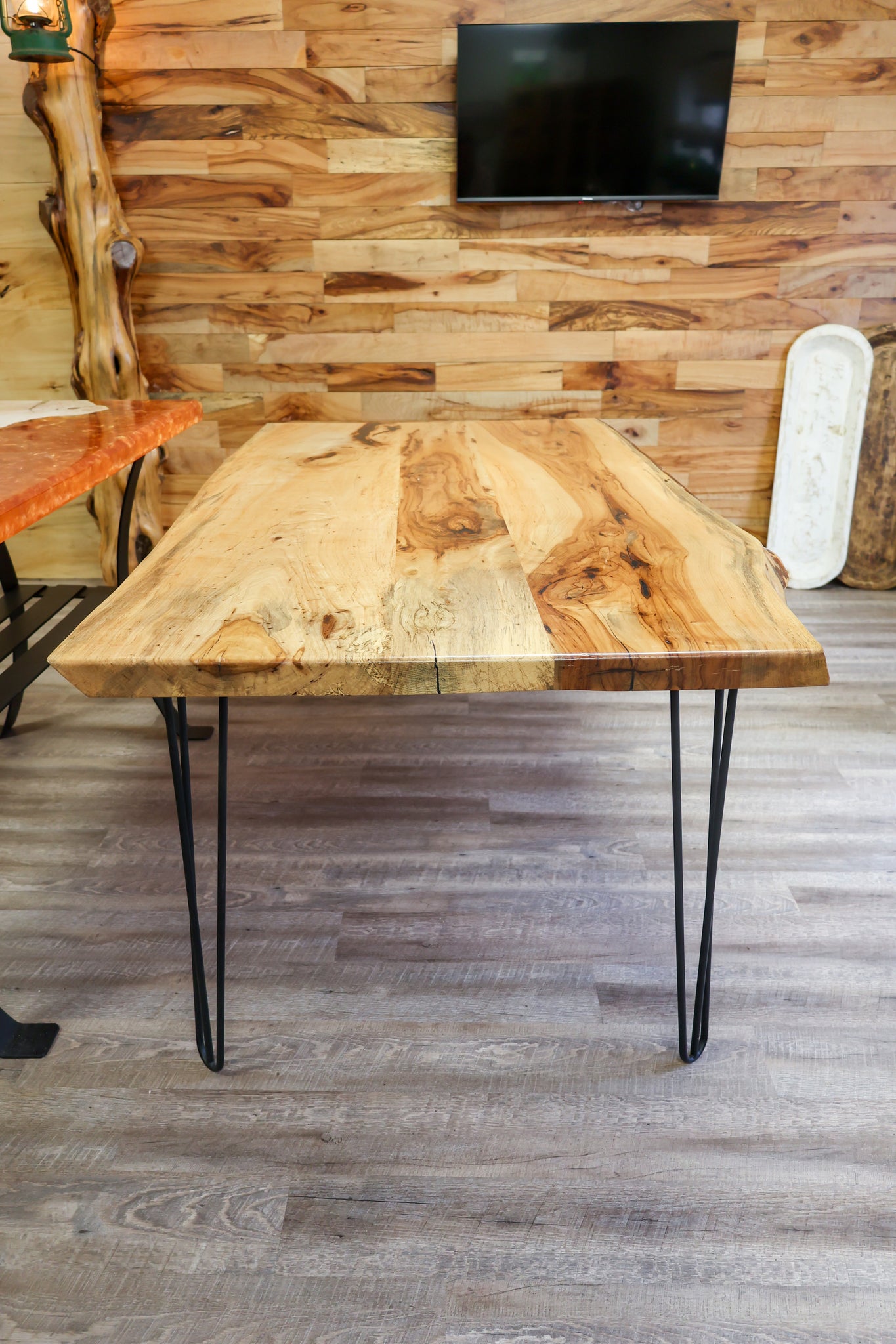 Castleman Pecan Dining Room Table 6' with Live edge on 2 side w/hair pin legs - #110