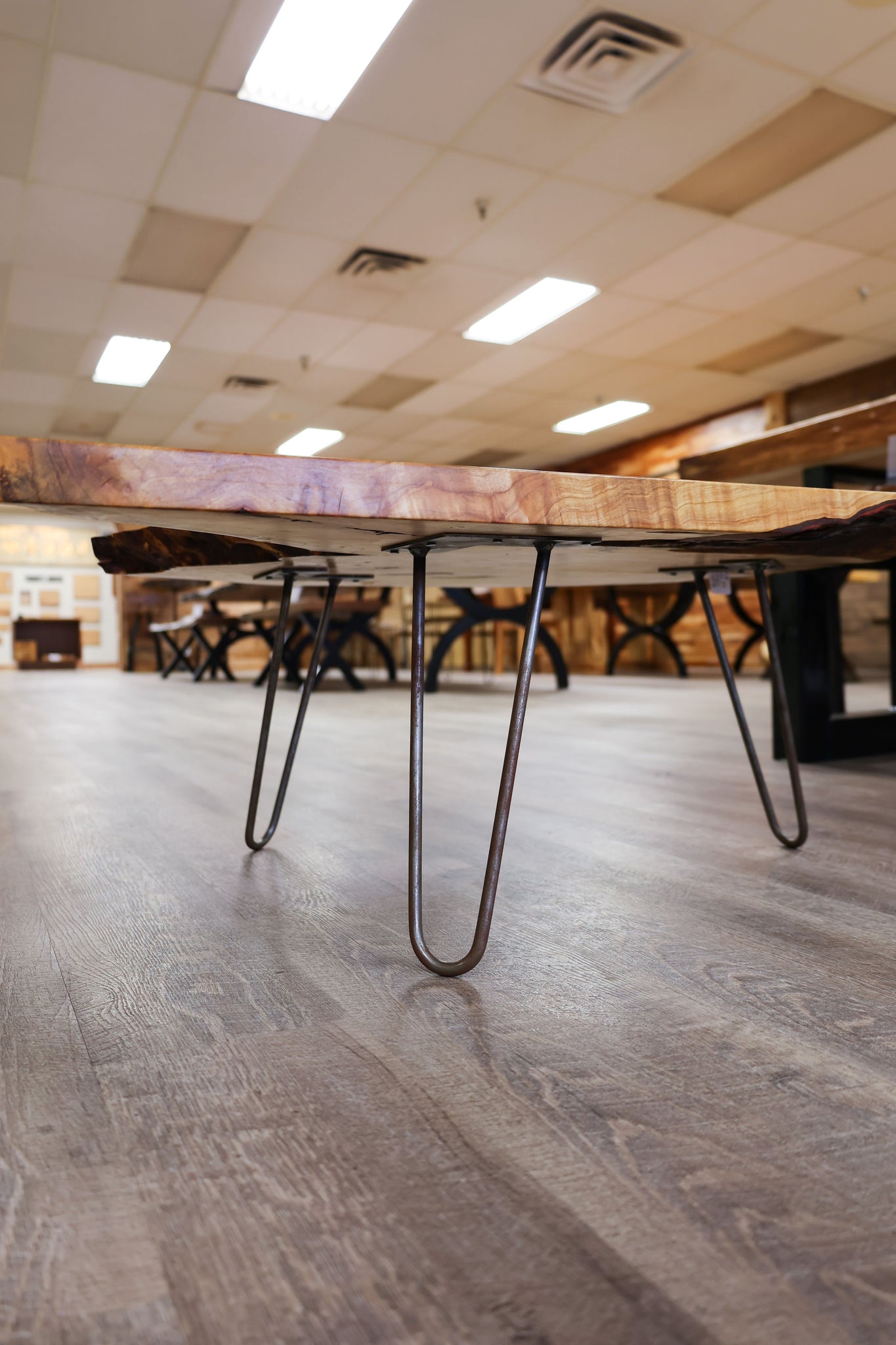 Maple Table with Red Resin River and Hair Pin Legs - #91