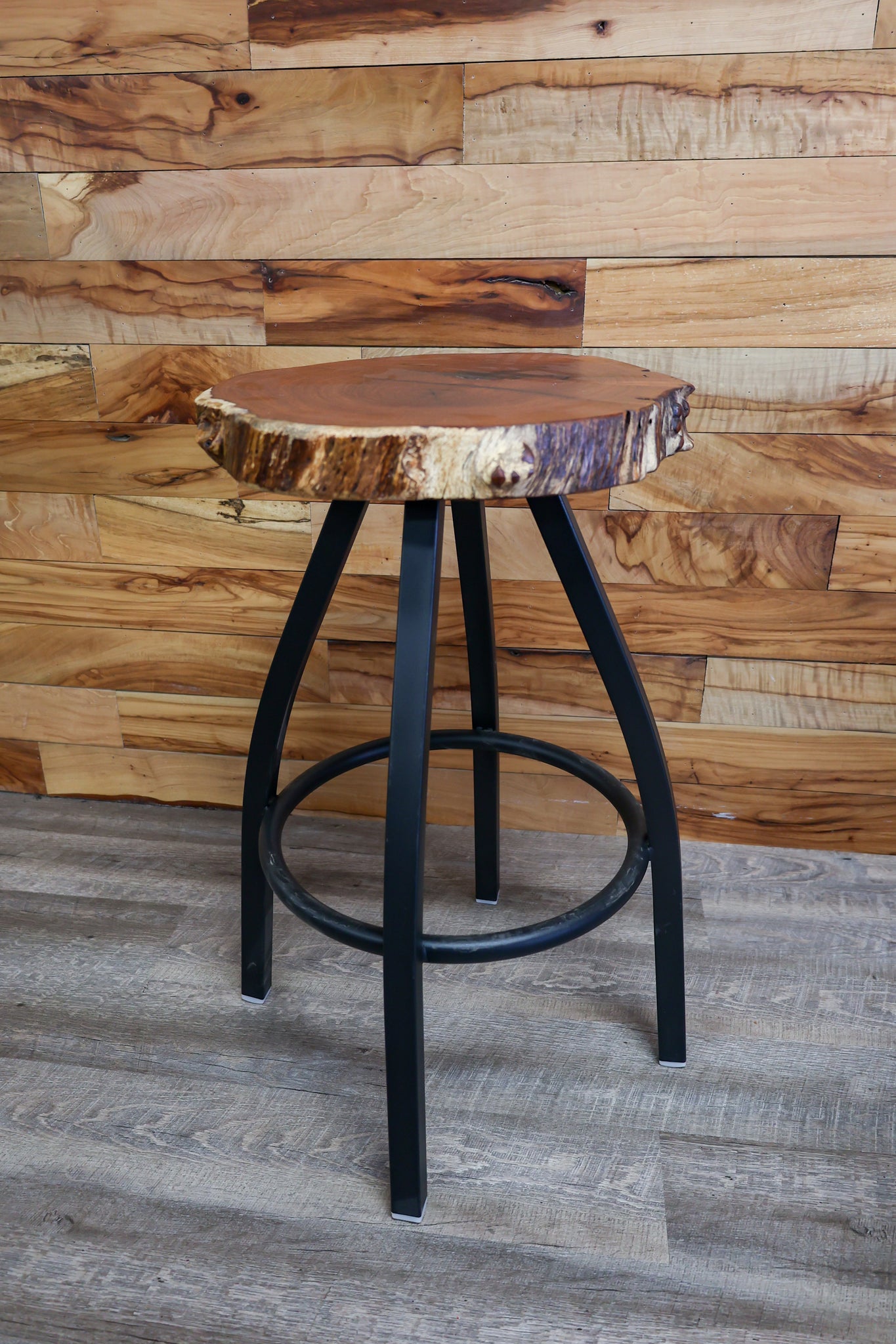 Mesquite Bar Stool with Black Metal Legs - #100