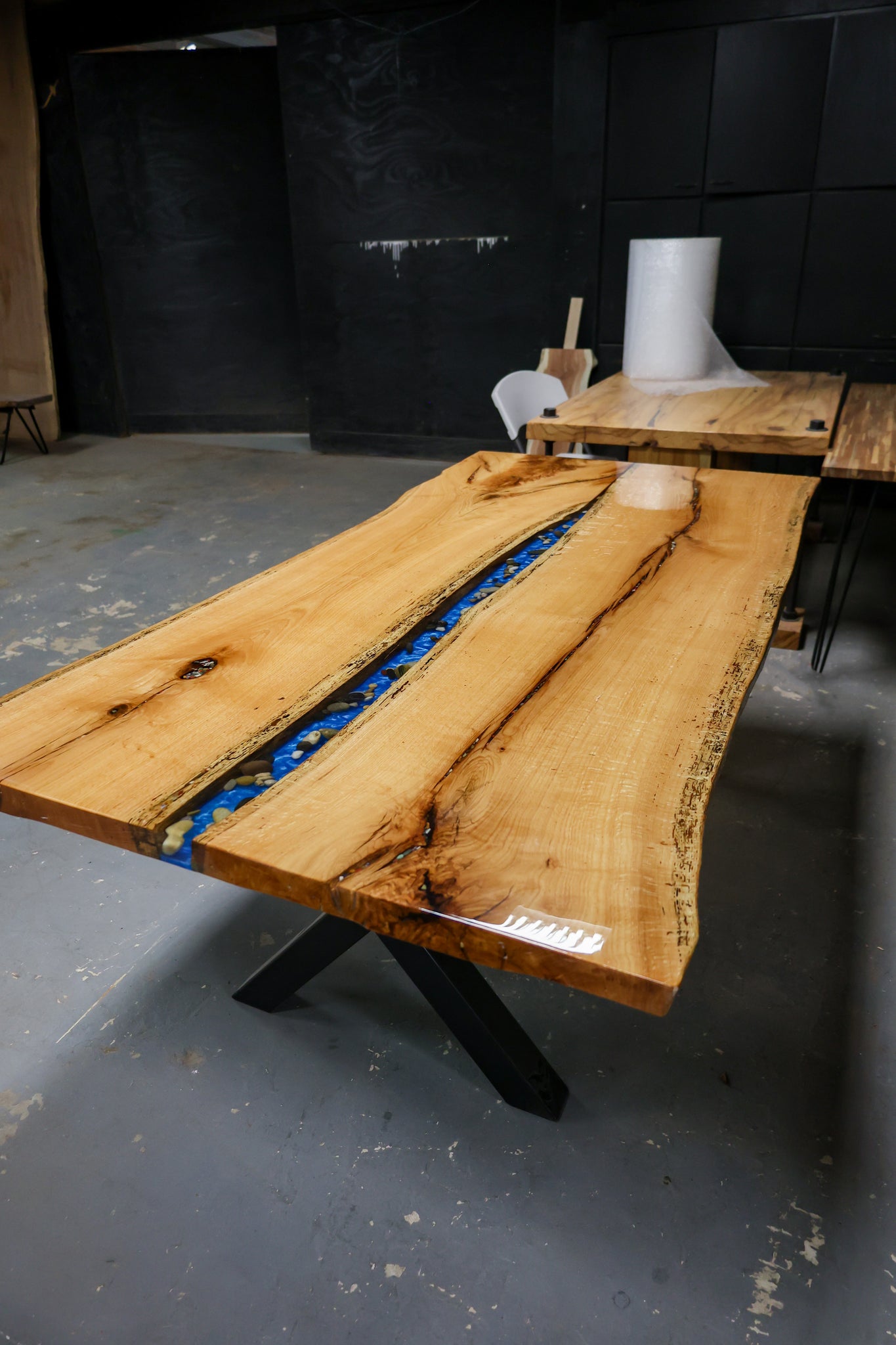 Oak River Table with Blue River and Earthtone Rocks - #65