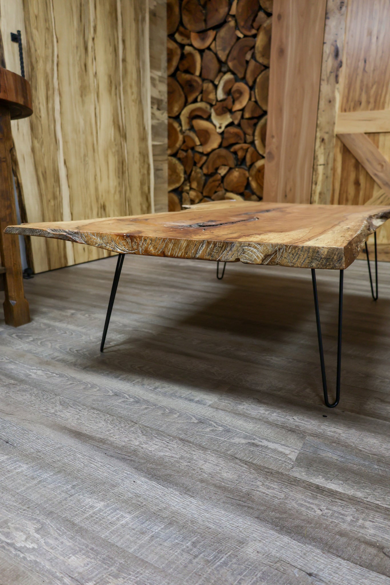 Pecan Coffee Table with Hair Pin Legs - #3