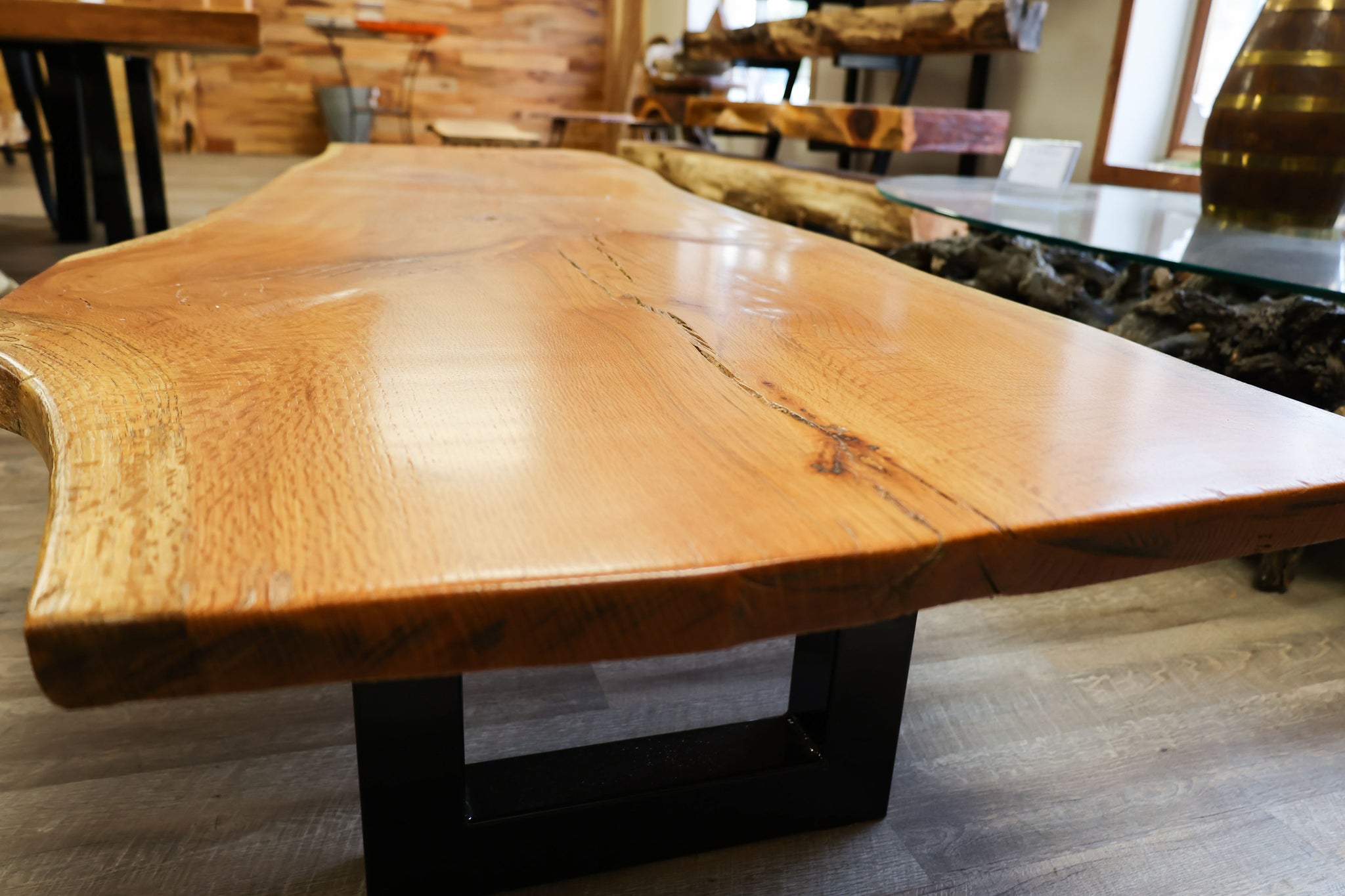 Red Oak Coffee Table with Square Tubing Base - #21