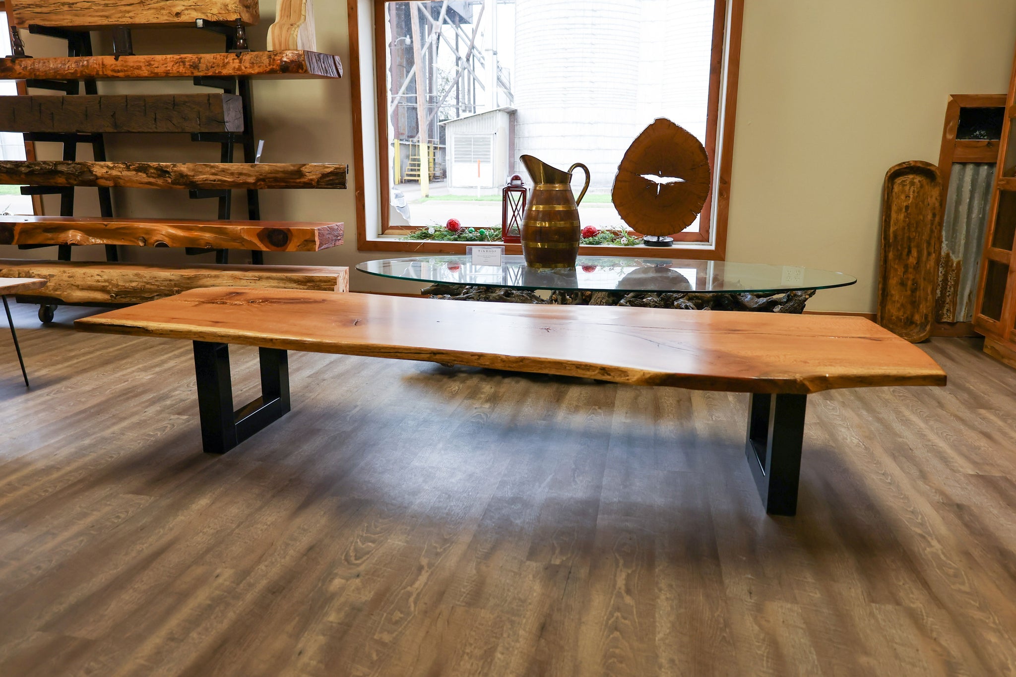 Red Oak Coffee Table with Square Tubing Base - #21