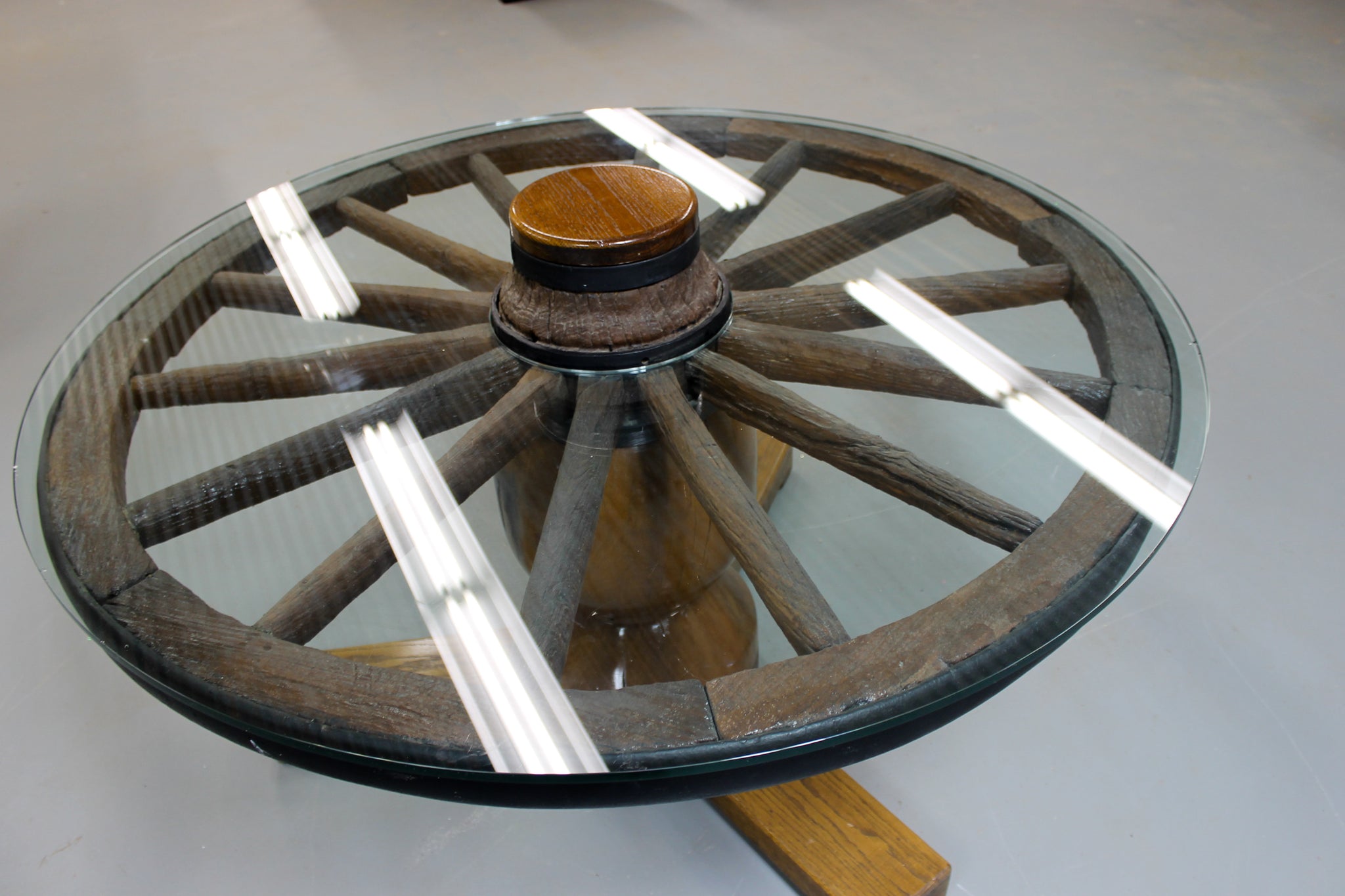 Wagon Wheel Table with Glass Top - #25