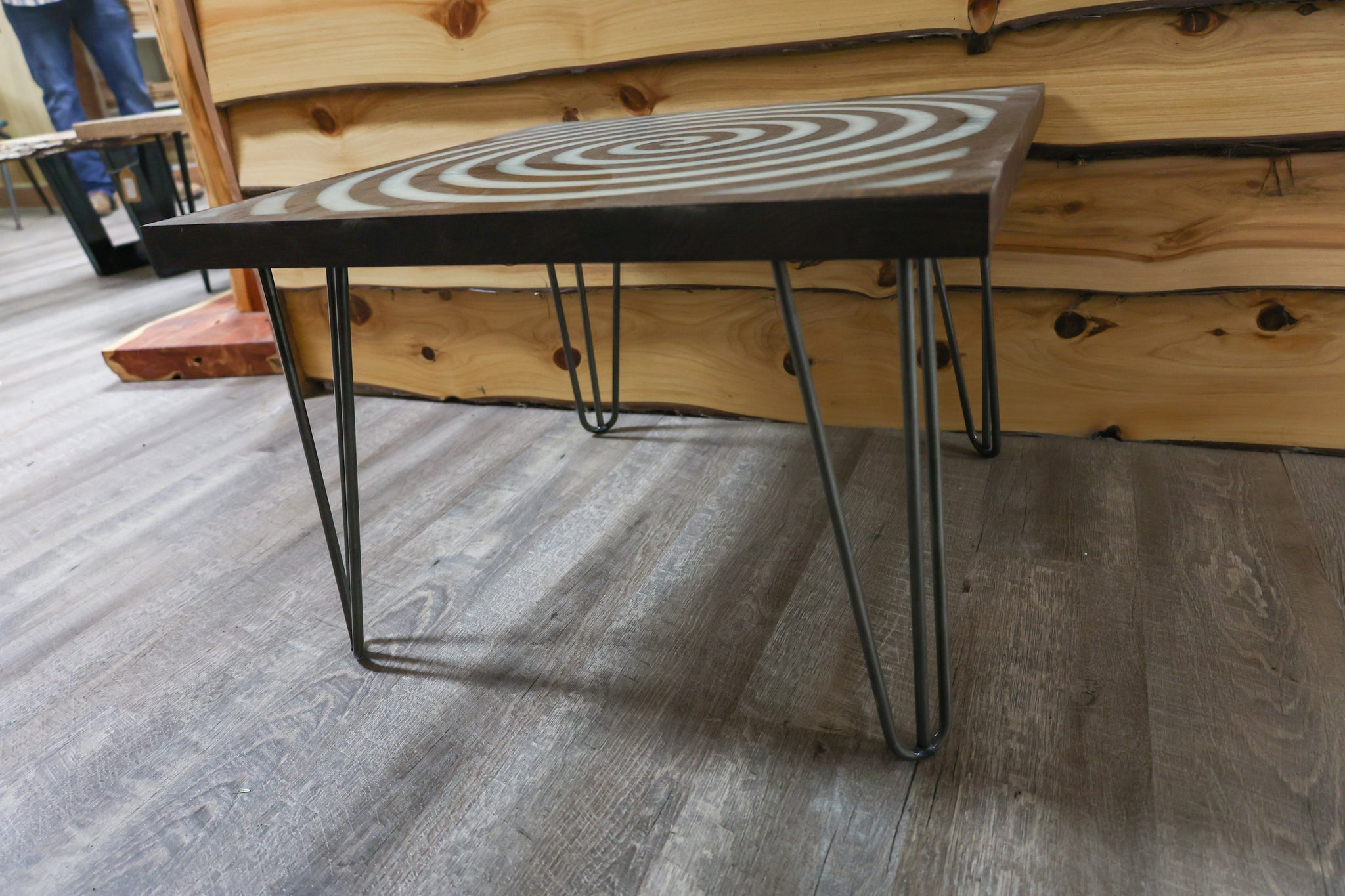 Wenge Spiral Table with Silver Hair Pin Legs - #92