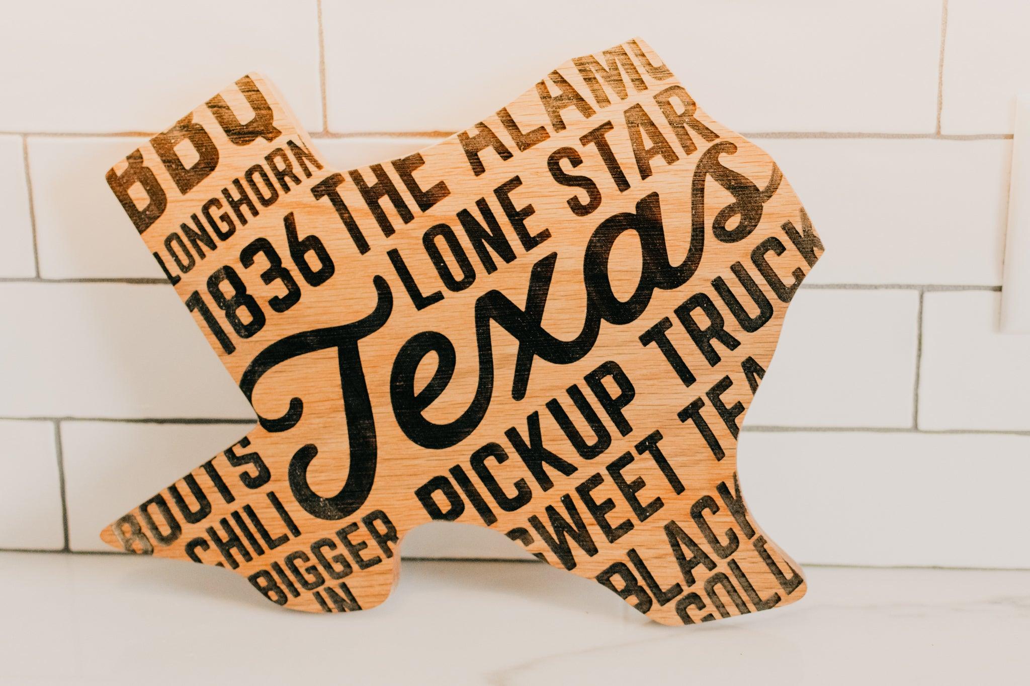 Texas Word Art Red Oak Serving Board - Tin Roof Kitchen & Home